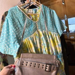 Silver Metallic Crossbody Bag w/ Grommet Belt Detail